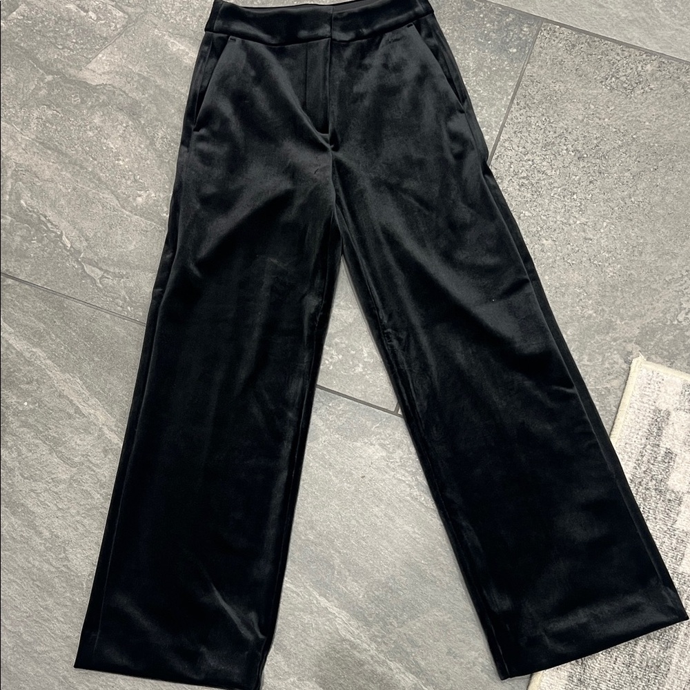 LOFT Black Velvet Wide-Leg Trousers